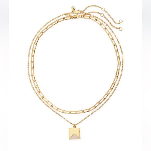 Madewell Palisade Gold Plated Brass Necklace Set, one with Inlaid Stone Pendant. - Picture 2 of 6